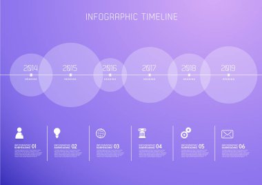Infographic şablonu altı daireler ve simgeler ile.