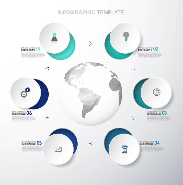 Infographic şablonu altı renkli daireler ve simgeleri ile aynı hizada — Stok Vektör