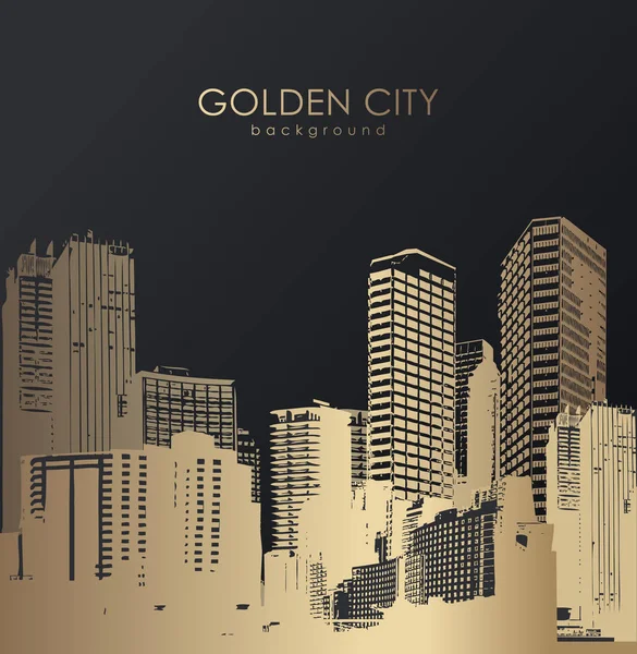 Paisagem urbana dourada com arranha-céus . —  Vetores de Stock