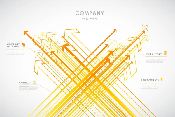Ico と矢印の付いた会社インフォ グラフィックの概要デザイン テンプレート — ストックベクタ