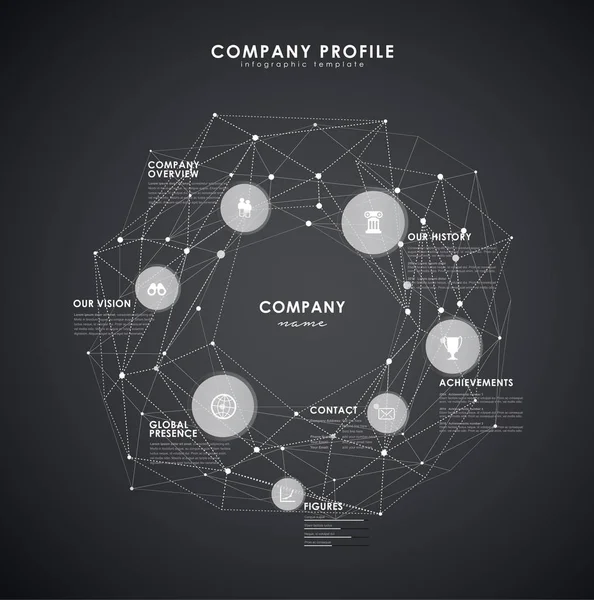 Firemní profil přehled šablona s kruhy a tečky - tmavé v — Stockový vektor