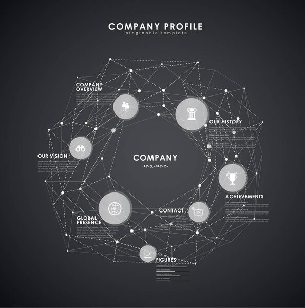 Company profile overview template with circles and dots - dark v