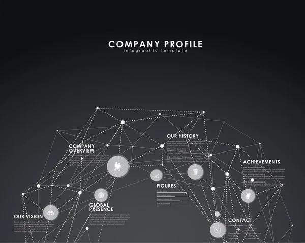 Modèle de vue d'ensemble du profil de l'entreprise avec cercles et points - sombre v — Image vectorielle