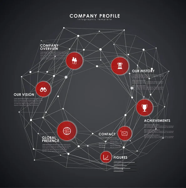 Обзор профиля компании шаблон с красными кругами и точками - да — стоковый вектор