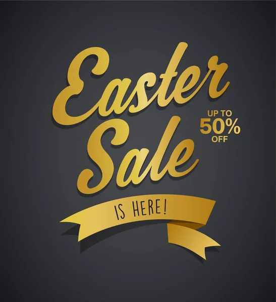 Golden Easter Sale est ici texte avec ruban sur dégradé sombre bac — Image vectorielle