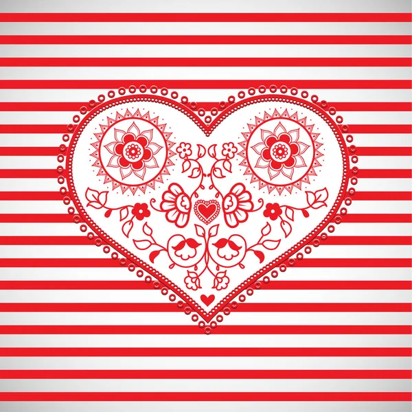 Srdce tvar ornament ilustrace na červené pruhované pozadí pro — Stockový vektor