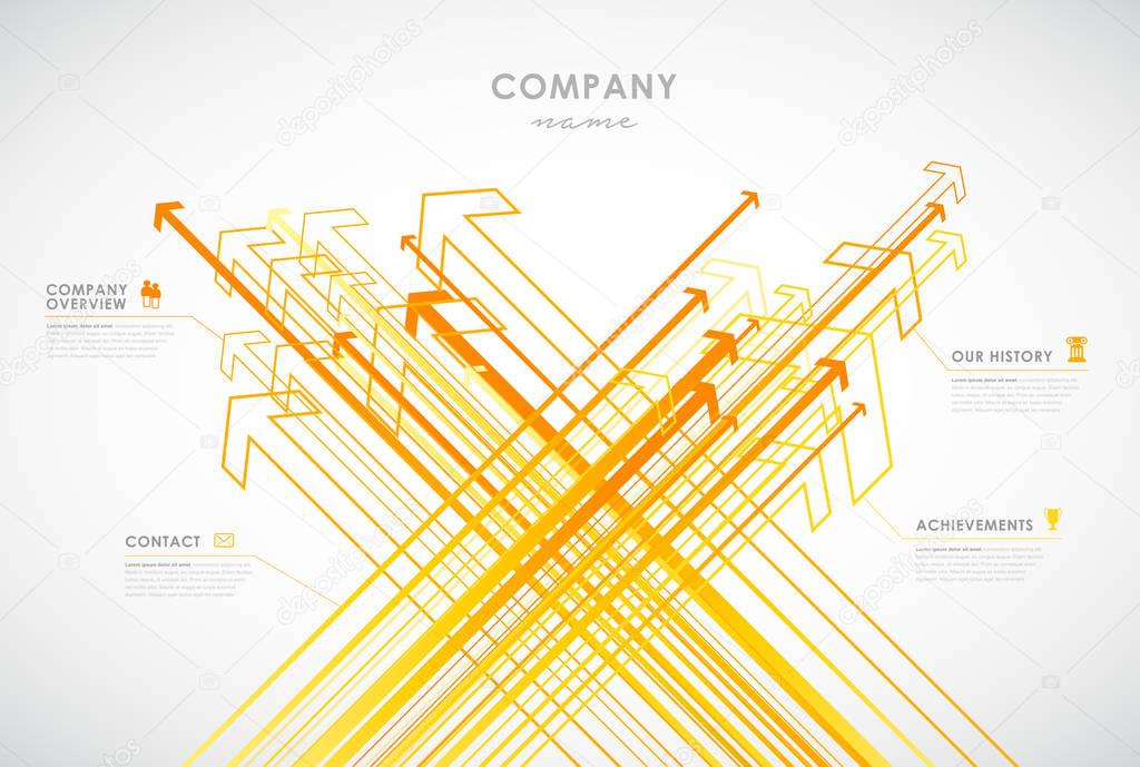 Company infographic overview design template with arrows and ico