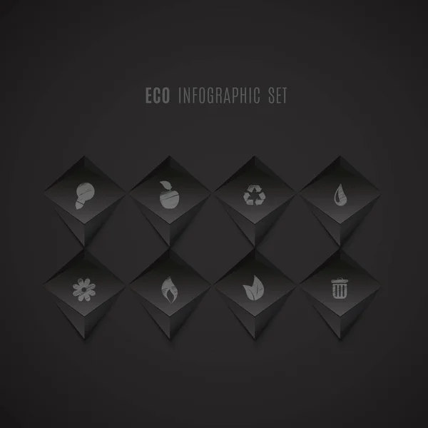 Set of ecology icons on dark abstract background. Vector art — Stock Vector