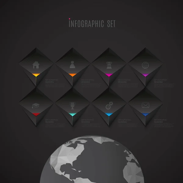 Plantilla de infografía con un conjunto de iconos de colores encima de poligonal — Archivo Imágenes Vectoriales