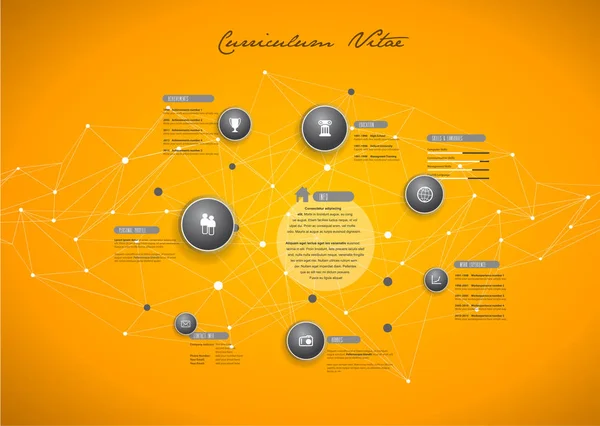 Δημιουργική απλό πρότυπο βιογραφικό με γκρι κύκλους και τελείες σε πορτοκαλί — Διανυσματικό Αρχείο