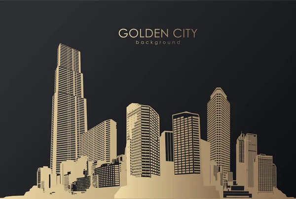 Golden cityscape with skyscrapers. — Stock Vector