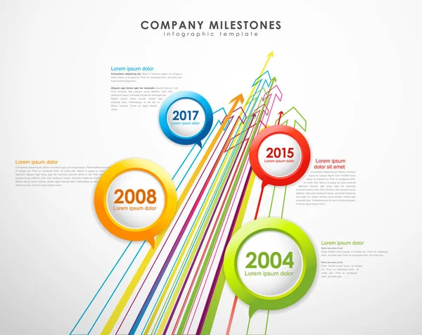 Infografik firma meilensteine timeline vektorvorlage mit arr — Stockvektor