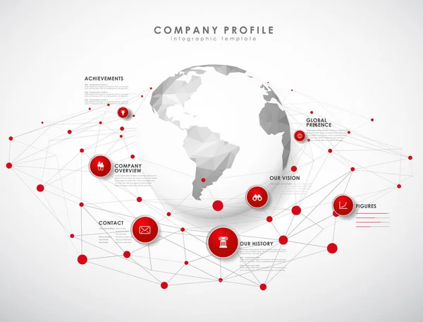 Šablona přehledu profil společnosti s červenými kroužky, tečky a pol — Stockový vektor