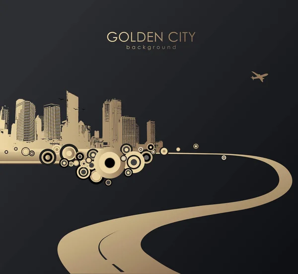 Golden cityscape with skyscrapers. — Stock Vector