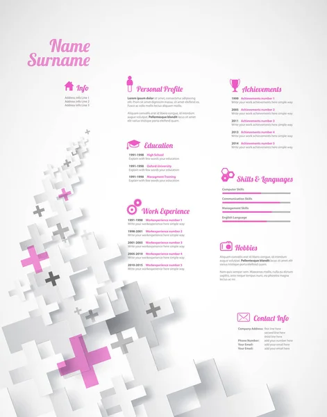 Criativa, cor-de-rosa CV / currículo modelo . — Vetor de Stock