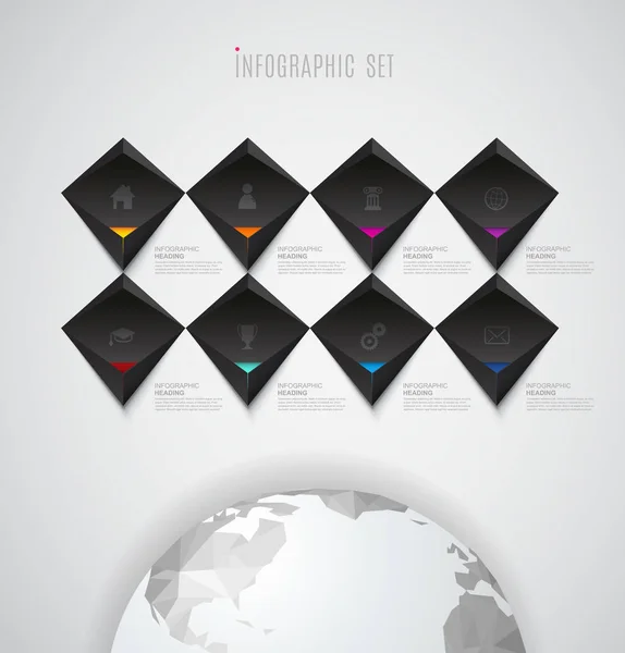 Modello infografico con set di icone colorate sopra poligonale — Vettoriale Stock