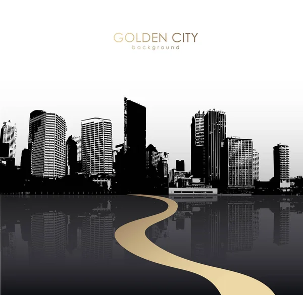 Golden cityscape with skyscrapers. — Stock Vector