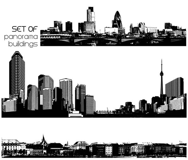 Set of black and white cityscapes with skyscrapers. — Stock Vector