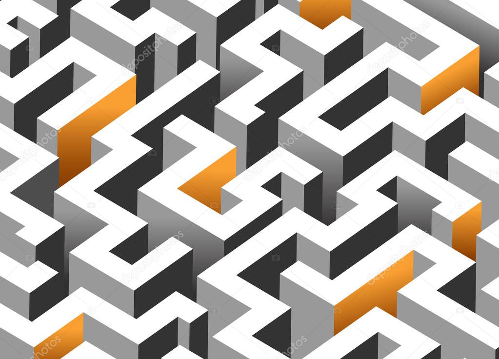 Black, white and orange maze, labyrinth. Endless pattern - horiz