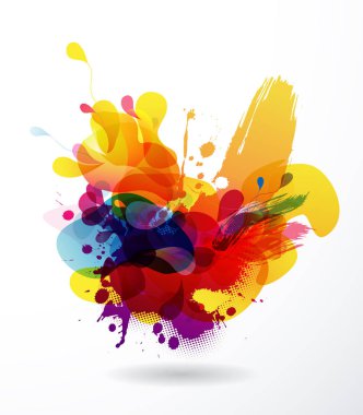 Daireler ve fırça darbesi ile soyut renkli çiçek arka plan