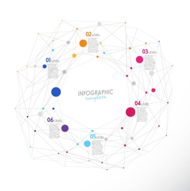 Infographic genel bakış şablonuyla renkli daireler ve nokta - l
