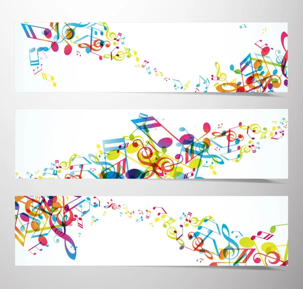Set of website banners with colorful music notes. — Stock Vector