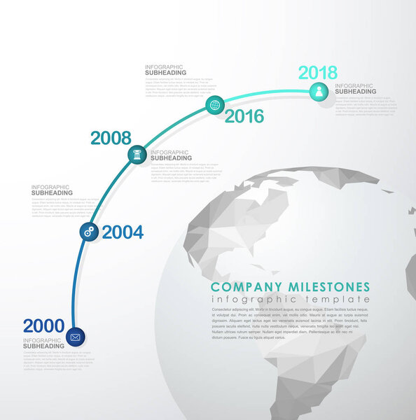 Infographic startup milestones timeline vector template with pol