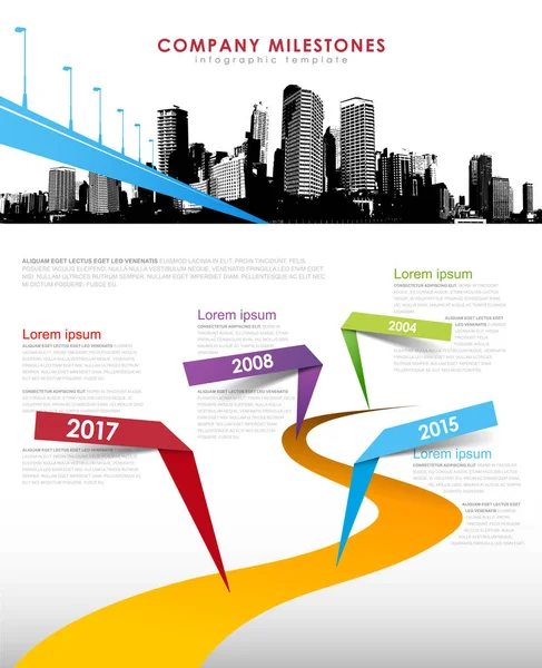 Infografika vektor šablona časová osa milníky společnosti s cit — Stockový vektor