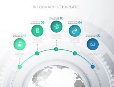 Infographic şablon beş daireler, simgeler hizalamak ve polygo