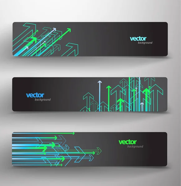 Tři abstraktní barevné šipky na pozadí bannerů - tmavá verze — Stockový vektor