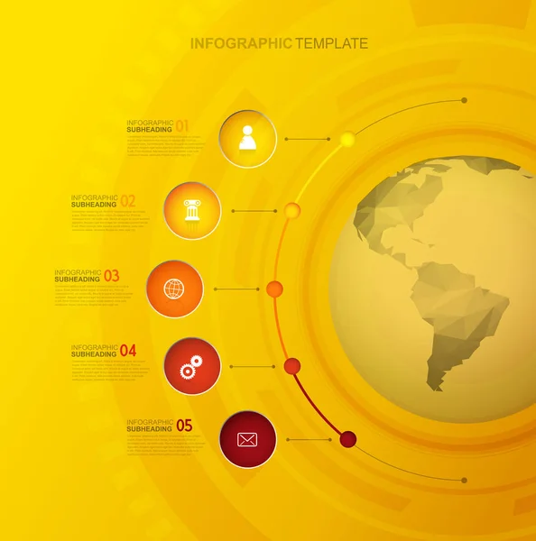 Infographic template with five circles and icons line up beside — Stock Vector