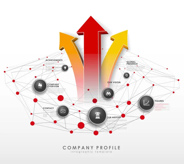 Modèle de vue d'ensemble du profil de l'entreprise avec cercles rouges et points - li — Image vectorielle