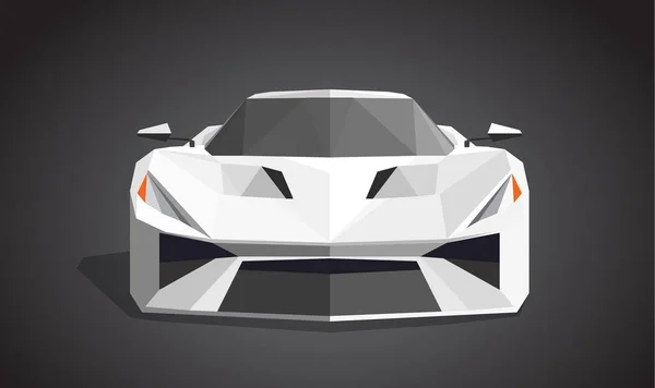 Weißer Sportwagen auf grauem Hintergrund - polygonaler Stil. — Stockvektor