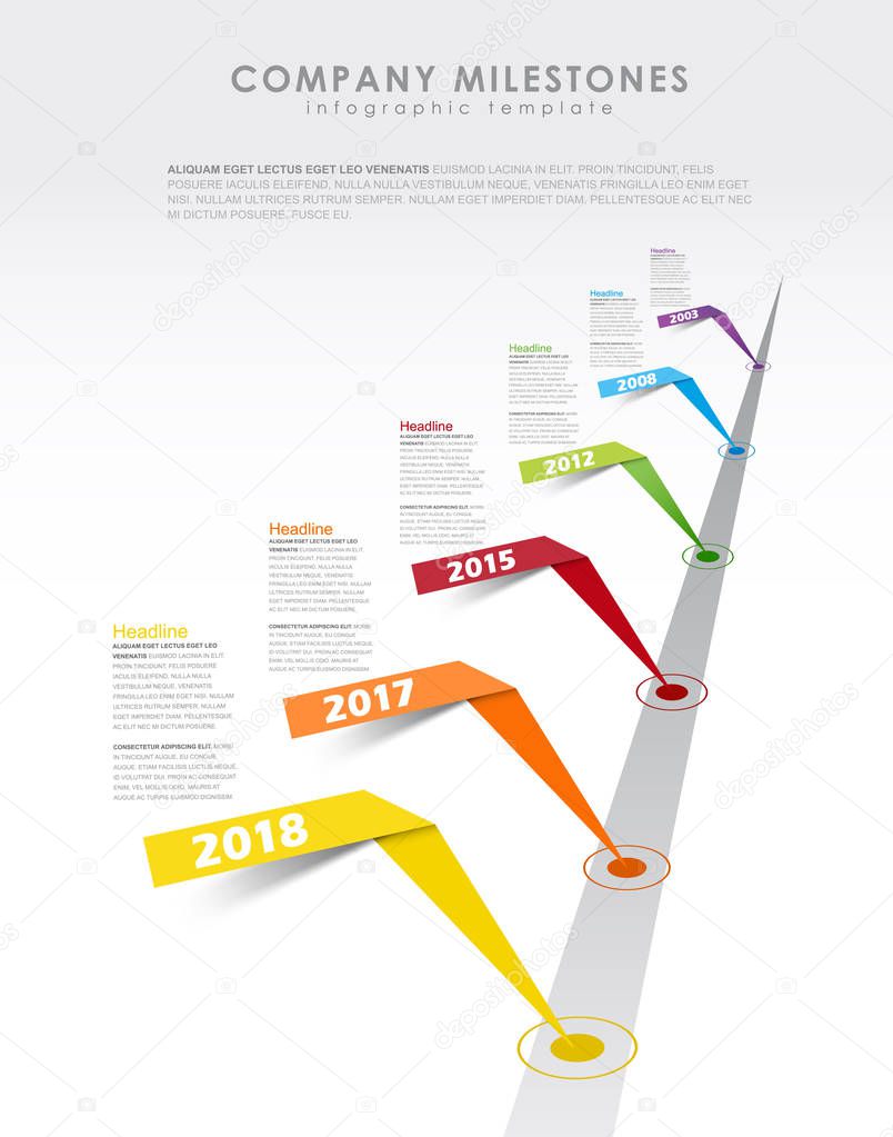 Infographic startup milestones timeline vector template.
