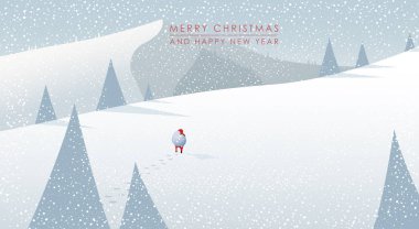 Kış dağ manzara sahne, Noel Baba ile yürüyüş 