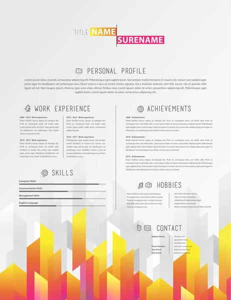 Creative simple cv template with colorful stripes in footer. — Stock Vector