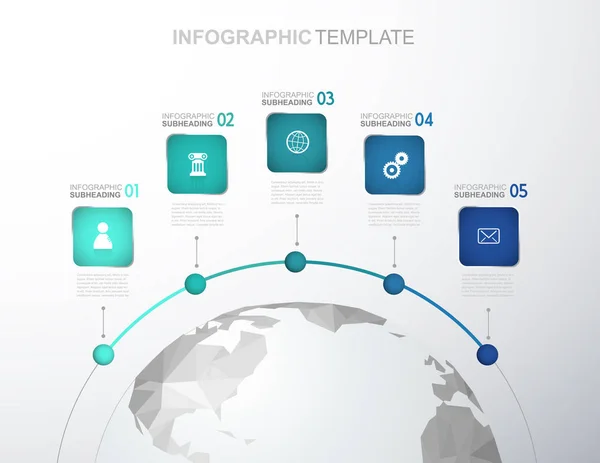 Modèle infographique avec cinq bandes et icônes alignées à côté — Image vectorielle