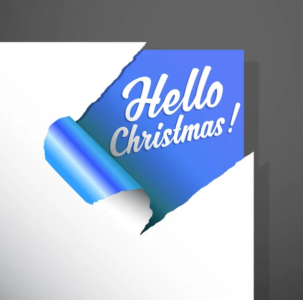 Rincón de papel navideño cortado con Hello Christmas text uncover — Vector de stock