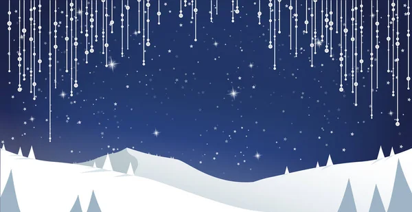 Winter mountain landscape scenery with pine trees and stars. — Stock Vector