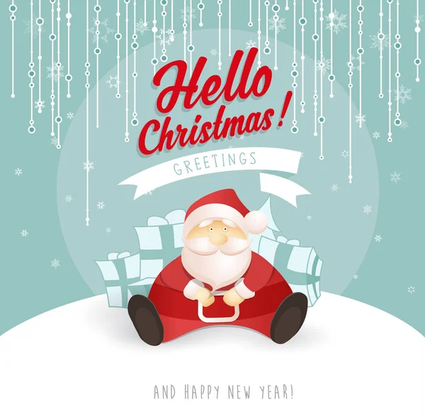 Χαρούμενα Χριστούγεννα και Ευτυχισμένο το νέο έτος ευχετήρια κάρτα με Santa sitt — Διανυσματικό Αρχείο