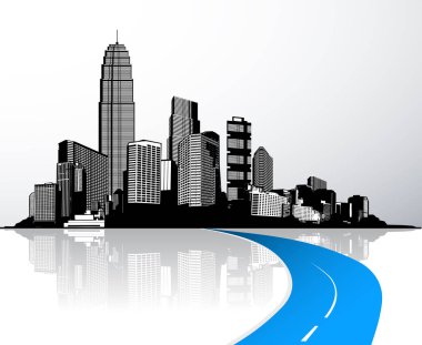 Suya yansıyan gökdelenler ile şehir. 