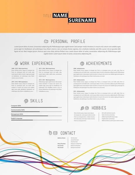 Creative simple cv template with colorful lines at the footer. — Stock Vector