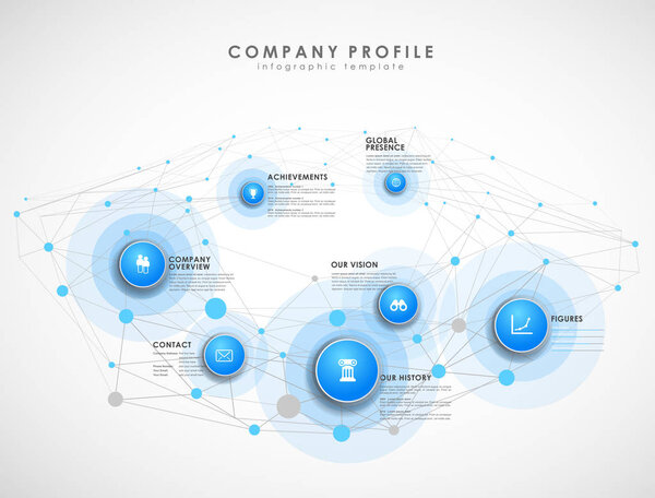 Company profile overview template with blue circles and dots - l