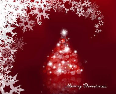 Kırmızı zemin üzerine birçok lensflares ile Noel ağacı yukarı ışıklı