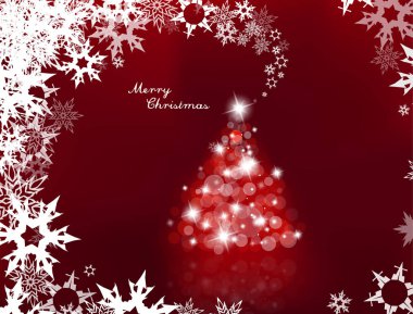 Kırmızı adam üzerinde birçok objektif fişekleri ile Noel ağacı yukarı ışıklı