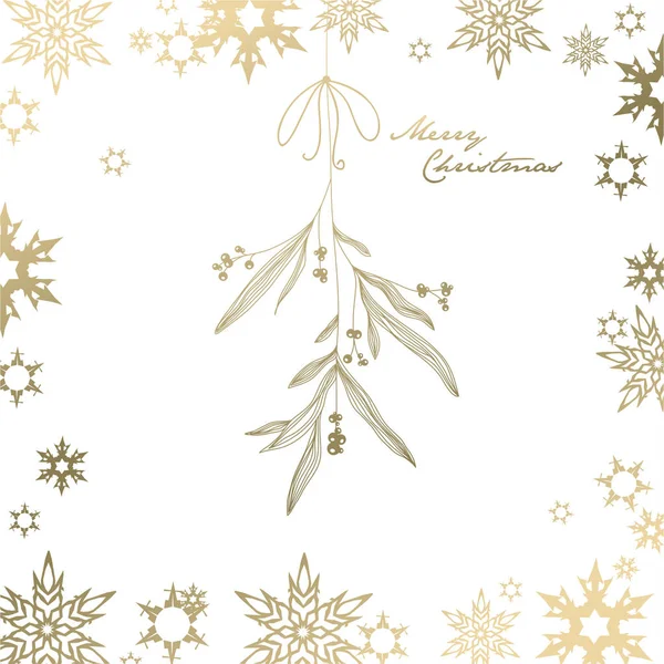 Illustrazione natalizia scritta a mano con vischio appeso - oro — Vettoriale Stock