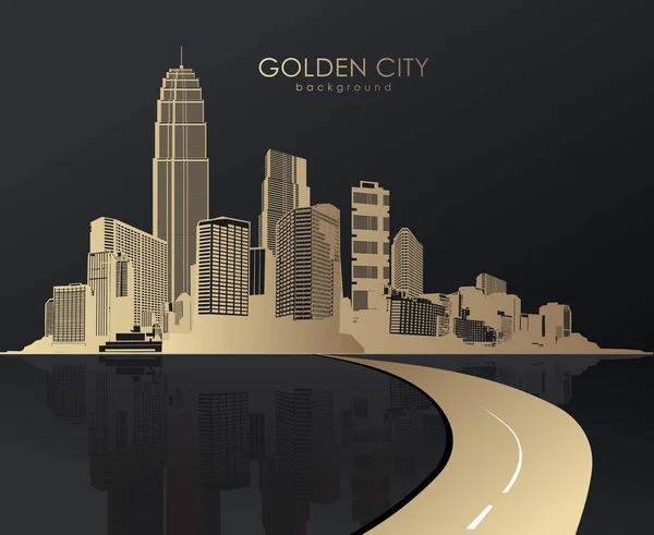 Golden cityscape with skyscrapers. — Stock Vector