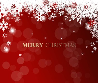 Beyaz kar taneleri ve altın neşeli İsa Noel arka plan