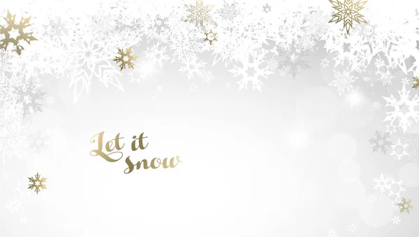 Abstract achtergrond met sneeuwvlokken en laat het sneeuw tekst. — Stockvector