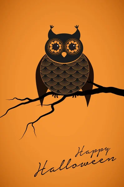 Carte de vœux orange Halloween avec hibou . — Image vectorielle